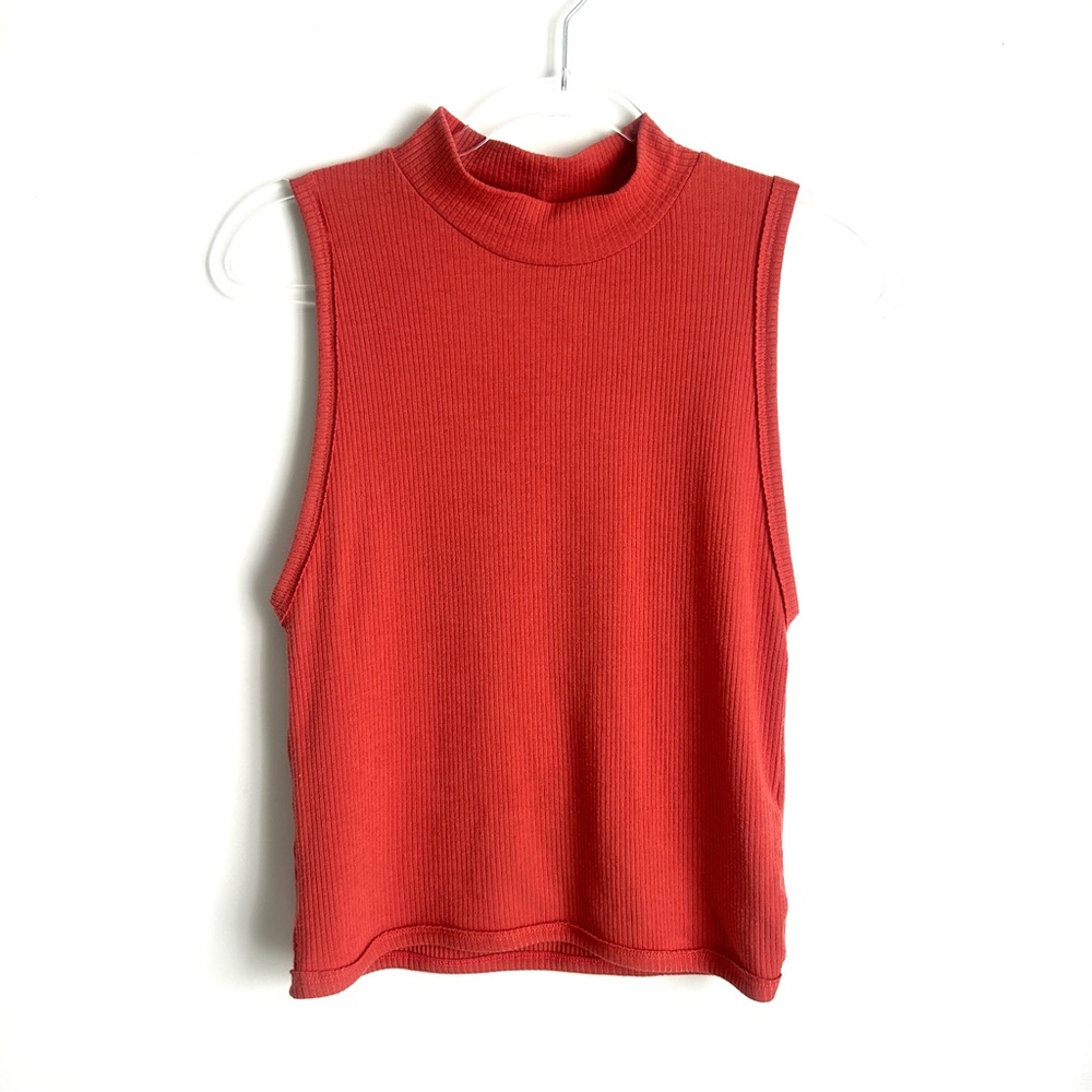Zara | Sleeveless Orange Mock Neck Ribbed Top